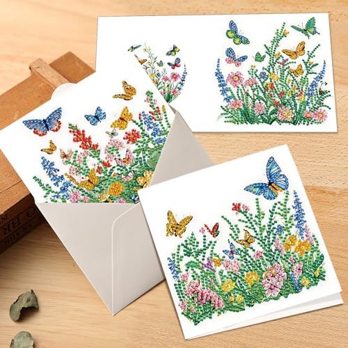 jinglinhh 12pcs Diamond Art Painting Butterfly Among Flowers Greeting Cards with Envelopes, DIY Card Making Kits for Adults, Diamond Art Christmas Cards for Birthday Holiday Gifts - Image 6
