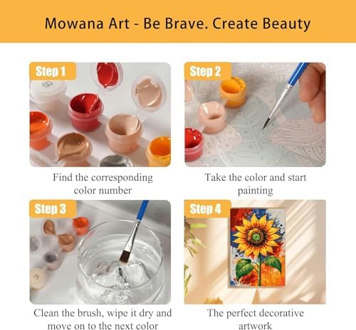 Mowana Sunflower Paint by Numbers Kit for Adults - Flowers Adult Paint by Numbers for Beginners on Canvas with Frame and Easel, Easy Acrylic Oil Painting by Number Kits 8x12 inch - Image 4