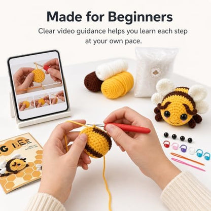 Kovarela Crochet Kit for Beginners, Cute Bee Amigurumi with Video Tutorials - Image 4