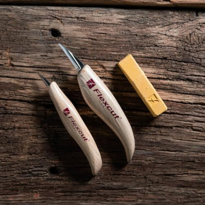 Flexcut Whittler’s Knife Kit (KN300) 2-Piece Set with KN13 & KN27 High-Carbon Steel Blades, Ergonomic Ash Wood Handles, Gold Polishing Compound, 5.2 oz, Made in USA - Image 5