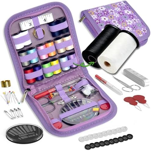 Sewing Kit Gifts for Grandma, Mom, Friend, Traveler, Adults, Beginner, Emergency,Sewing Supplies Accessories with Scissors,Sewing Needles Thimble, Thread,Tape Measure etc(Wildflower Purple, S) by LE+PAON