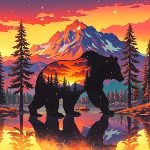 Paint by Numbers Kit for Adults, Sunset Bear Number Painting, 16 x 16 Inch by GEEHEIY