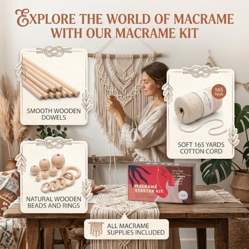 MIGO Creates Macrame Kits for Adults Beginners with 112 Macrame Supplies and 7 Projects Book: DIY Macrame Kit Includes 165 Yards Macrame Cord with Craft Supplies & Materials to Start Macrame! - Image 5