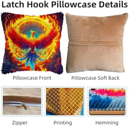DIY Latch Hook Pillow Kits Phoenix Flying Colorful Flames Printed Pillowcase Crochet Yarns Hooking Handmade Pillow Cover Cushion for Home Sofa Decoration 17x17inch-2 - Image 3