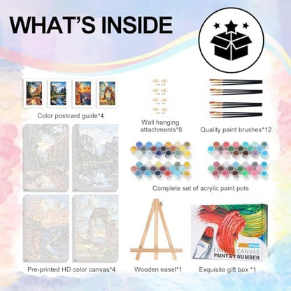 4 Pack Framed Paint by Numbers Kit for Adults National Park, Wooden Easel - Image 5