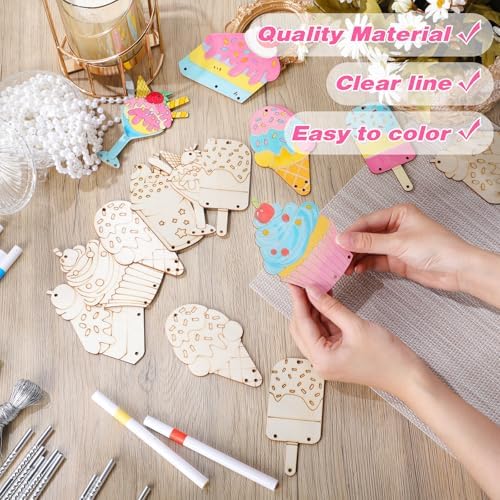 Potchen 18 Sets DIY Wind Chimes Craft Kit Unfinished Wood Art, Ice Cream - Image 5