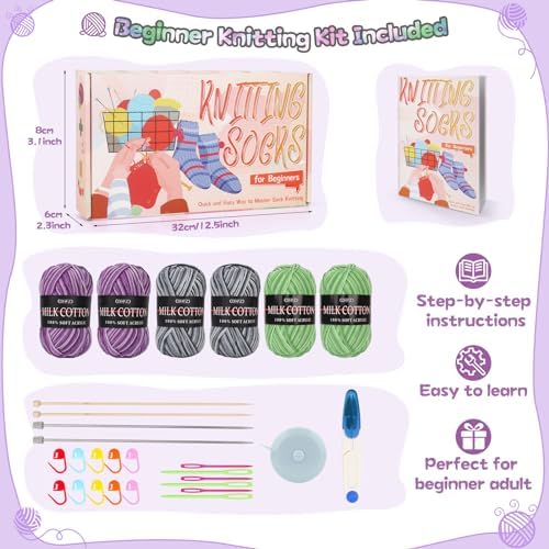Katech Knitting Kit for Beginner Adults W/Socks Step-by-Step Instruction - Image 6