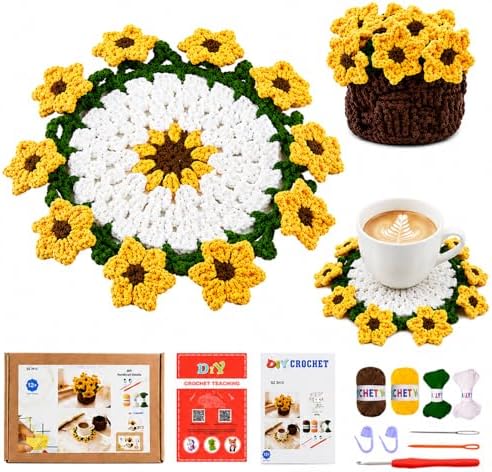 Yarniss Beginner Crochet Kit Sunflower Coaster w/Video by Yarniss