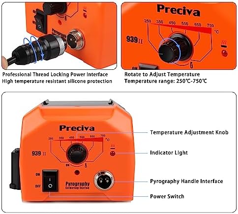 Preciva Wood Burning Kit, Wood Burning Pen 40W Adjustable Temperature 482°F ~ 1382°F, Wood Burning Tool Kit with 20pcs Tips Heat-Resistant Handle for Wood & Leather Crafts - Image 3
