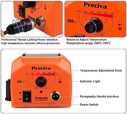 Preciva Wood Burning Kit, Wood Burning Pen 40W Adjustable Temperature 482°F ~ 1382°F, Wood Burning Tool Kit with 20pcs Tips Heat-Resistant Handle for Wood & Leather Crafts - Image 3
