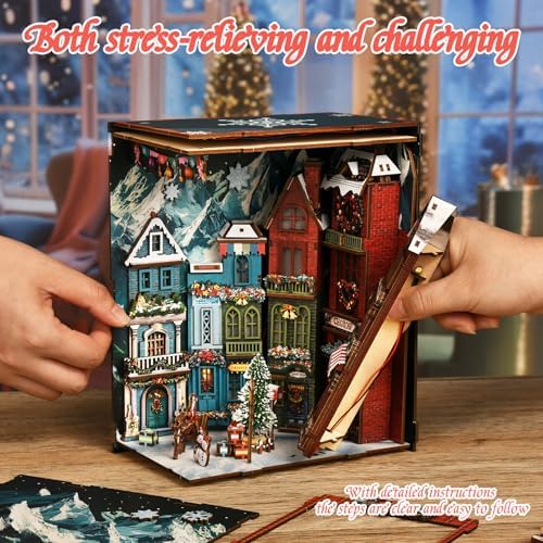 DIY Miniature House Kit, Mini House Building Kit, DIY Book Nook Kit, Tiny Model House for Adults to Build, Beginner 3D Wooden Book Nook, for Family Friends (Christmas Corner) - Image 5