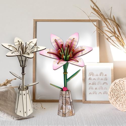 LYYHUWJIE 3D Flower Puzzle for Adults, Lily DIY Wooden Flower Crafts Set, Artificial Flower Model Kit to Assemble, Creative Adult Craft Kit for Women, Desk Decor & Mother’s Day Gift - Image 6
