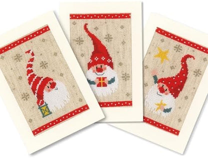 Vervaco Greeting Card kit Christmas Gnomes Set of 3 by VervacoCrossStitchandCraftSets