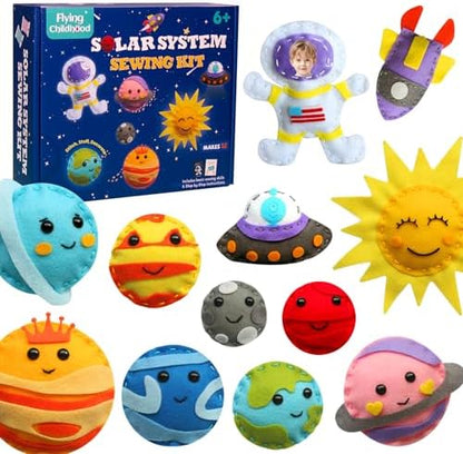 Flying Childhood Solar System Sewing Kit for Kids - Beginner Felt Craft Kits - Montessori Toys Gifts for Girls Boys 6 7 8 9 Toddler DIY Projects Classroom Must Haves by Flying+Childhood