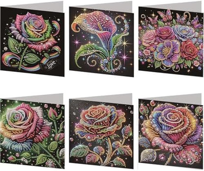 Diamond Art Cards with Envelopes–6PCS DIY Diamond Painting Greeting Cards Kit | Card Making Kit with Bling for Adults & Beginners | Birthday,Holiday & Thank You Cards (Rose Flower) by Unknown