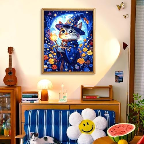 Yunnuo Cat Paint by Numbers Kit for Adults Beginner,Adult Paint by Number Kits on Canvas,Magic Cat and Flowers Paint-by-number Kits with Acrylic Paint & Brush,Great Choice for Decor and Gift(16x20 in) - Image 3