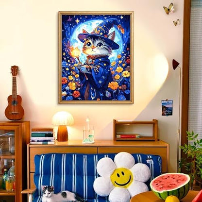 Yunnuo Cat Paint by Numbers Kit for Adults Beginner,Adult Paint by Number Kits on Canvas,Magic Cat and Flowers Paint-by-number Kits with Acrylic Paint & Brush,Great Choice for Decor and Gift(16x20 in) - Image 3