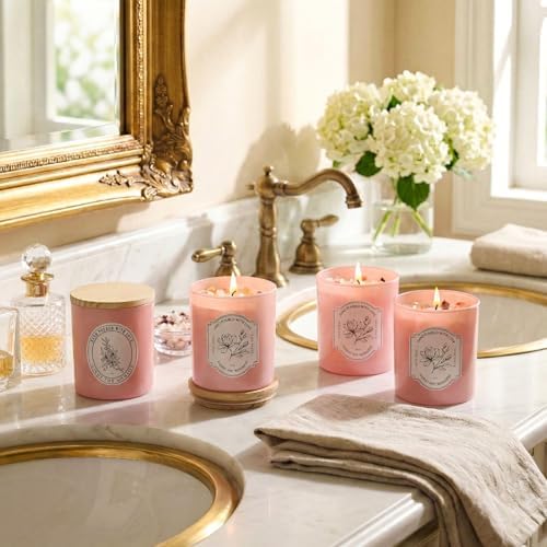 12 Pcs 10oz Pink Glass Candle Jars with Lids & Crystals for Candle Making - Image 5