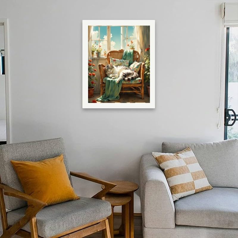 Cozy Corners Paint by Numbers Kit for Adults - DIY Sleeping Cat on Wicker Chair by Window Painting on Canvas 16x20 Inches, Acrylic Paint Set, Suitable for Beginners, Art for Bedroom or Gifts - Image 4