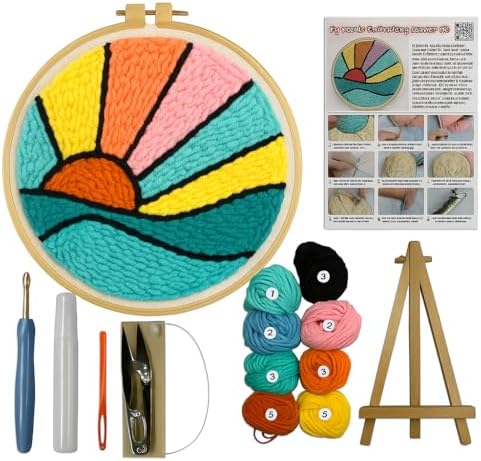 CELCRAFTIQUE Punch Needle Kits for Adults Beginner, Tool with Punch Needle Fabric, Hoops, Yarns and Sewing Needles (Morning Glow) by Unknown
