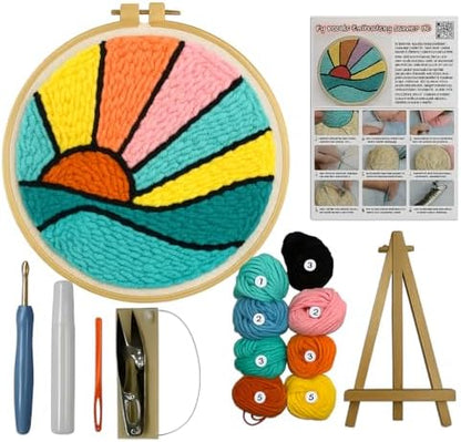 CELCRAFTIQUE Punch Needle Kits for Adults Beginner, Tool with Punch Needle Fabric, Hoops, Yarns and Sewing Needles (Morning Glow) by Unknown