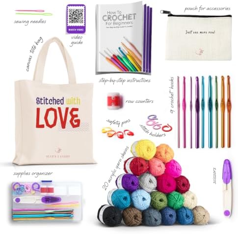 Hearth & Harbor Crochet Kit with 1100 Yards Assorted Yarn Kit, Ergonomic Hooks, Crocheting Instruction, Knitting & Crochet Supplies - Beginner Crochet Kits for Adults, Ideal for Amigurumi - Image 2