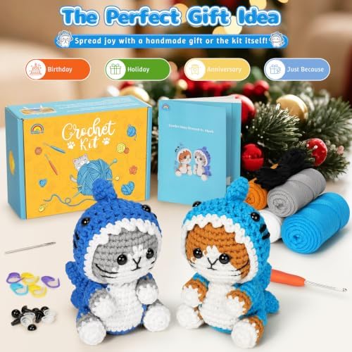 Fortuning's JDS Crochet Kit for Beginners, 2 PCS Shark Cat Crochet Kits - Image 7
