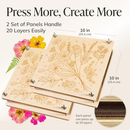 DIY Gift Kits Flower Press Kit - 20 Layers - 2 Sets of 10x10 Inch Wooden Panels - Easy Dried Flower Crafting and Preservation - Adult Beginner Gift Set - Image 3