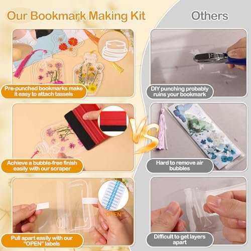 212 PCS Pressed Flower Bookmark Making Kit, DIY Clear Bottle Bookmark Kit with Dried Flower Tassel Butterflies Open Sticker Tweezer, DIY Projects Party Favor Gift for School Reading Adult Book Lovers - Image 2