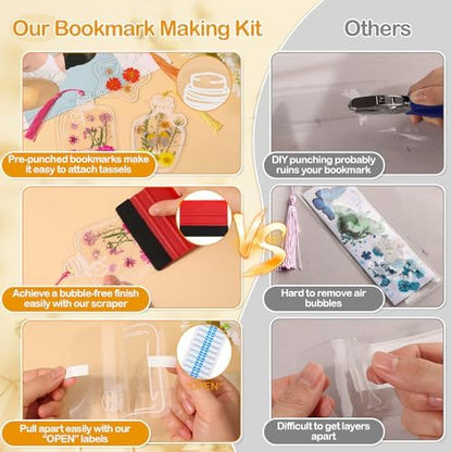 212 PCS Pressed Flower Bookmark Making Kit, DIY Clear Bottle Bookmark Kit with Dried Flower Tassel Butterflies Open Sticker Tweezer, DIY Projects Party Favor Gift for School Reading Adult Book Lovers - Image 2