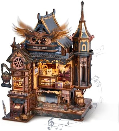 FUNPOLA LED 3D Wood Puzzle Owl Post Office, Dynamic Model with Mechanical Gears, DIY Miniature Kit with Music and LED Lights, Home Décor Gift for Adults by FUNPOLAHomeDecor3DPuzzles