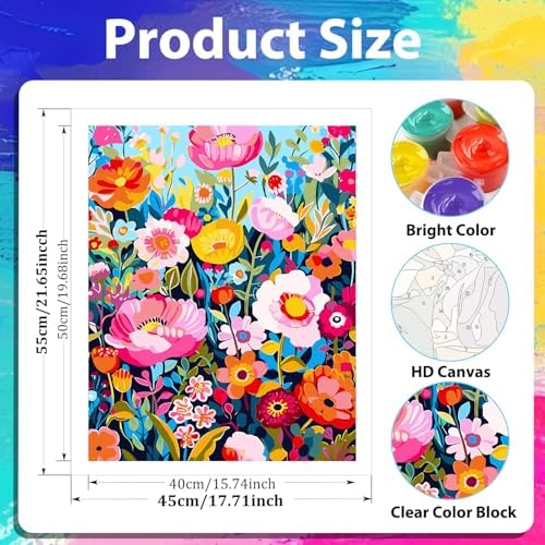 xcemhil Flowers Paint by Number Kit for Adults, Paint by Numbers Flowers, Adult Paint by Number Kits on Canvas for Gift Home Wall Decor 16x20in - Image 2