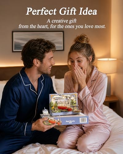3D Wooden Puzzles for Adults - Monet DIY Model Building Kits Ship Crafts with LED Light - Home Decor, Wall Art & Unique Creative Gifts for Art Lovers (Red Sailboat) - Image 5