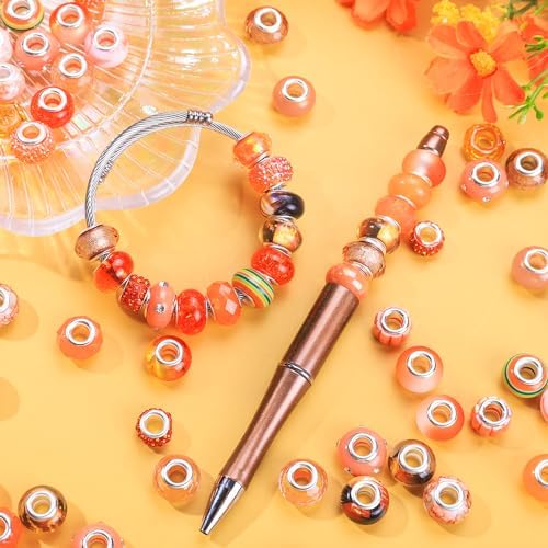 Aipridy Large Hole European Beads, Craft Supplies Kit，Assorted Mixed Color Lampwork Spacer Beads for DIY Bracelet Jewelry Making (100, Orange) - Image 4