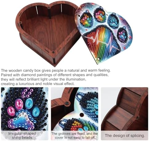DIY Diamond Painting Storage Box Kit, Heart-Shaped Wooden Special Shaped Diamond Art Organizer for Small Accessories or Jewelry, Decorative Gift Case for Desktop Display (Rainbow Paw) - Image 4