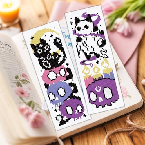 ORIGACH 6 Set Skull Cat Cross Stitch Bookmark Kit for Beginner - Image 6