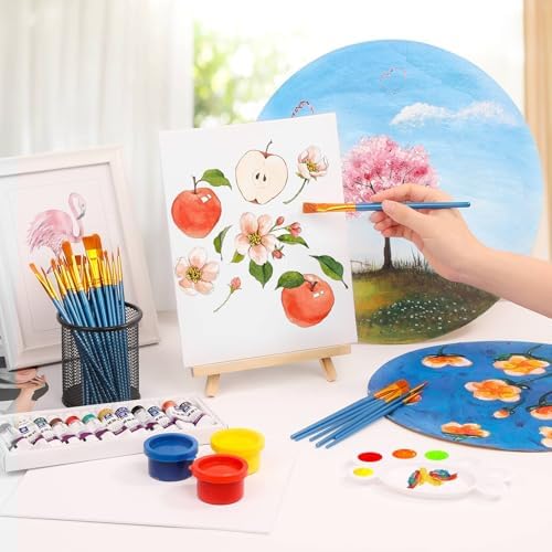 54 Pack Canvas with Easel Set 8 x 10 Inch Canvas Boards with Wooden Easels, Paint Brushes Canvas Panel Painting Kit for Acrylic Oil Watercolor Beginners Art Crafts Sip and Paint Party - Image 2