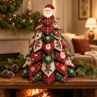 Quilted Christmas Tree Kit – Pre-Cut Fabric & Foam Cone DIY Tabletop Decoration with Tree Topper, No-Sew Holiday Craft Kit for Adults & Kids, Christmas Tree Decorations for Home, Party & Gifts (set12) - Image 5