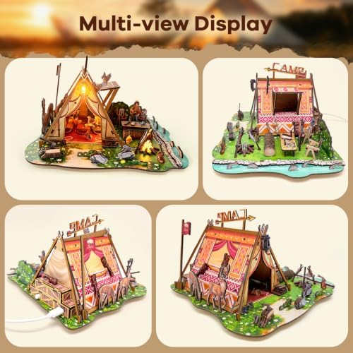 Wild Camping Miniature House Kit, 195PCS DIY Wooden Model Kit with LED Light,3D Wooden Puzzle Craft Home Decor, Gift for Teens & Adults 14+ - Image 4