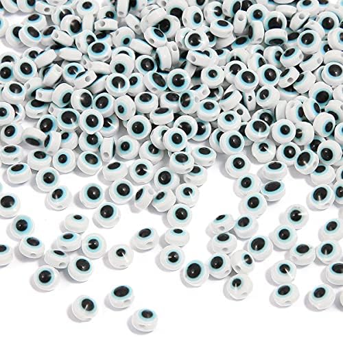 Evil Eye Beads Lampwork Evil Eye Charms Flat Evil Eye Spacer Beads for DIY Jewelry Bracelet Earring Necklace Craft Making 200pcs(White) - Image 5