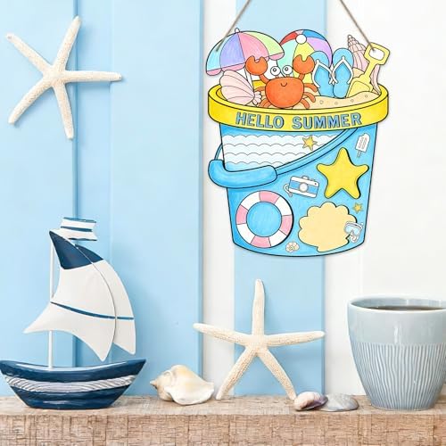 Sereliy 24 Pcs Summer Coloring Wreath Crafts, Color Your Own Bucket Crafts, DIY Paper Wreath for Summer Home Activities Games. (Bucket) - Image 5