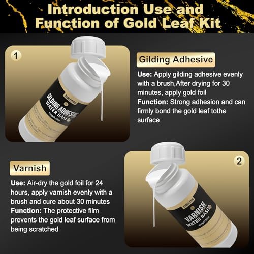 100 Pieces Gold Leaf Sheets, Complete Gilding Adhesive Kit for Gold Leaf - Image 2