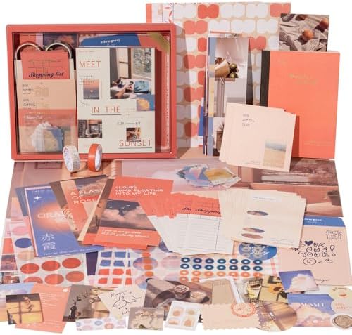 JOYCHOIC Scrapbooking Kit, Sunset Journaling Supplies, Junk Journal Materials, Large Aesthetic Scrapbook Collection for Women, Stationery DIY Arts Craft, Adults by JOYCHOIC