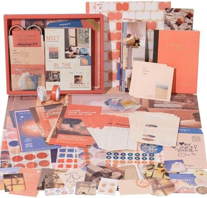 JOYCHOIC Scrapbooking Kit, Sunset Journaling Supplies, Junk Journal Materials, Large Aesthetic Scrapbook Collection for Women, Stationery DIY Arts Craft, Adults by JOYCHOIC