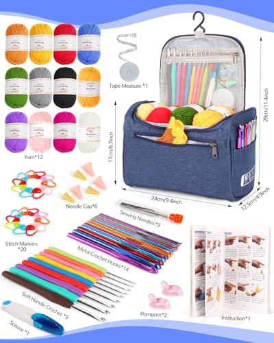 Aeelike Crochet Kits for Beginners Adults Kids, Complete Crochet Set, Navy - Image 4