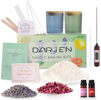 DARJEN Candle Making Kit for Beginners, 2 Jars Soy Wax Scented DIY Set by DARJEN