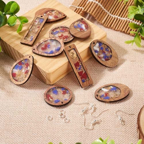 Boutigem 50Pcs Geometrical Wood Earring Pendant Set with Teardrop Flat Round Rectangle Oval Resin Wood Statement Charms Earring Hooks Jump Rings for Vintage Jewelry Making Supplies - Image 5