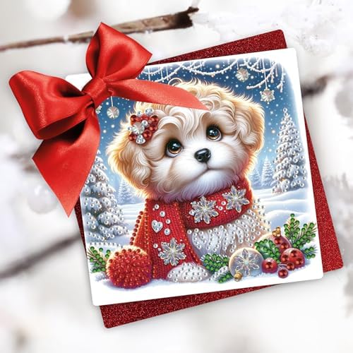 Christmas DIY Diamond Greeting Cards Set - 5D Art Painting Card Making Kits for Family Friends Handmade Gift - #06-Dog - Image 2