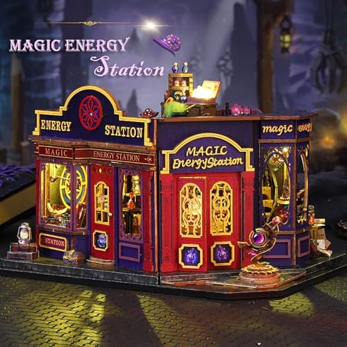 DIY Book Nook Kit - Miniature Dolls House Kit with Furniture and LED Light, 3D Puzzle Wooden Art Bookends, Model Kits for Adults to Build (Magic Energy Station) - Image 3