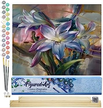 Figured'Art Paint by Numbers Kit for Adults Colourful Lilies 16"x20" - Craft Art Painting Rolled Canvas with DIY Wooden Frame by FiguredArt